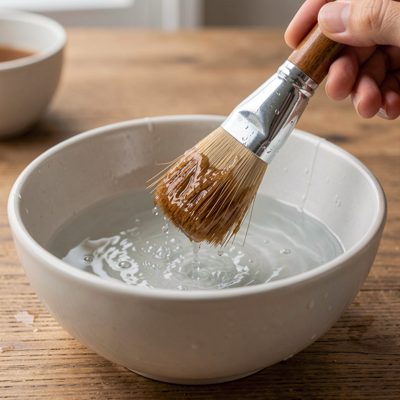 a mask brush being rinsed in a bowl