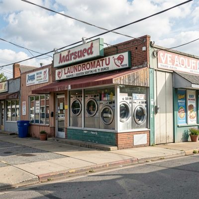 a laundromat in a strip of small units