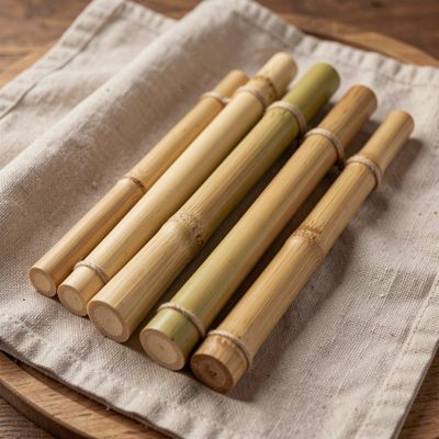 a set of bamboo massage sticks on a cloth