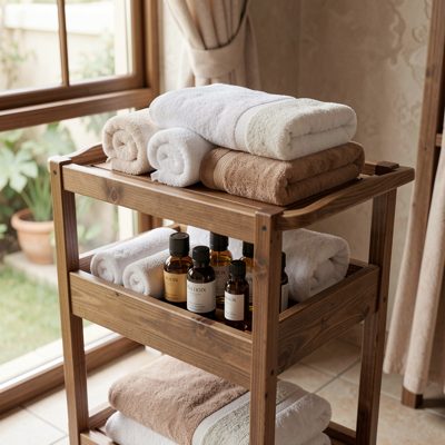 a spa trolley with oils and hot towels