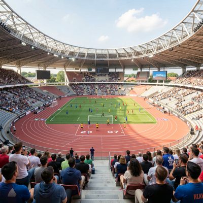 an athletics stadium seen from the stands