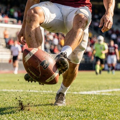 a football being struck mid air