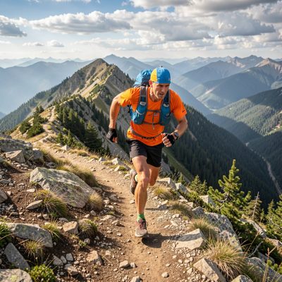 a mountain trail runner on a ridge