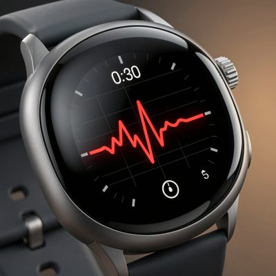 a smartwatch showing a heart rate reading close up
