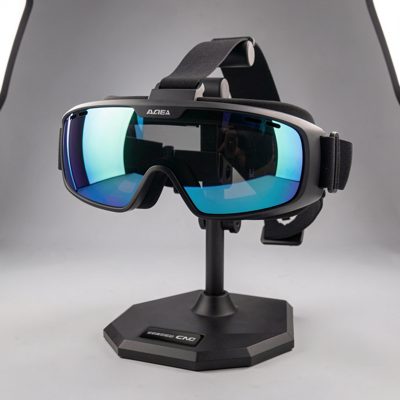 mixed reality goggles on a stand under studio lighting