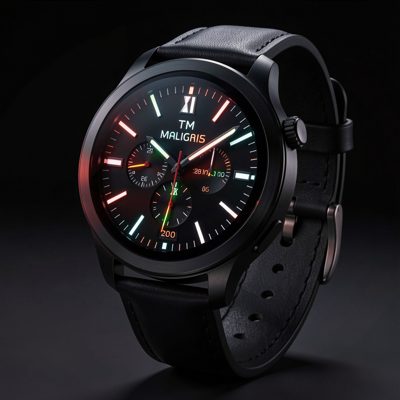 a smartwatch with a bright dial in low light
