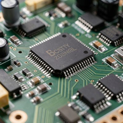 a circuit board photographed close up with shallow depth of field