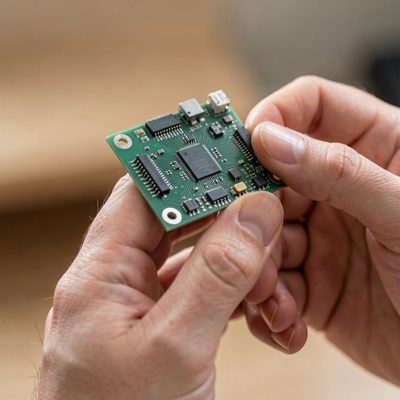 a person holding a small single board computer