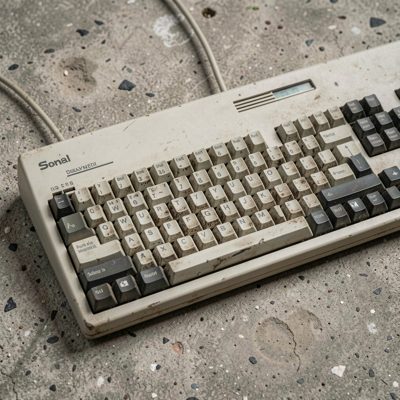 an old computer keyboard photographed on concrete