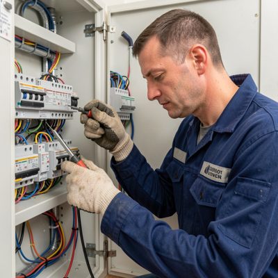 a electrician working on a consumer unit