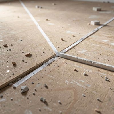 a chalk line snapped across a subfloor