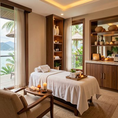 a spa treatment room in a resort hotel