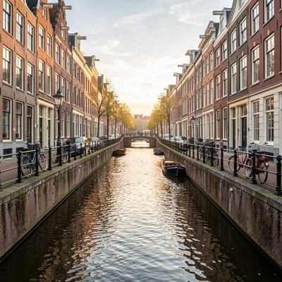 a canal path running through a city