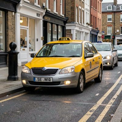 a taxi waiting at a kerb