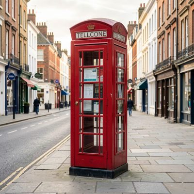a phone box on a quiet street