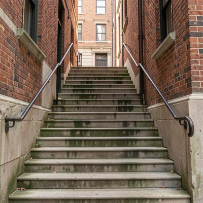 a set of steps between two buildings