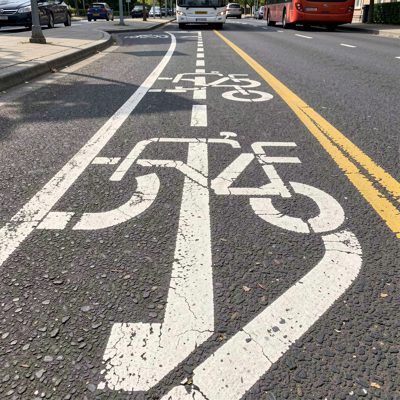 a bus lane marking on tarmac