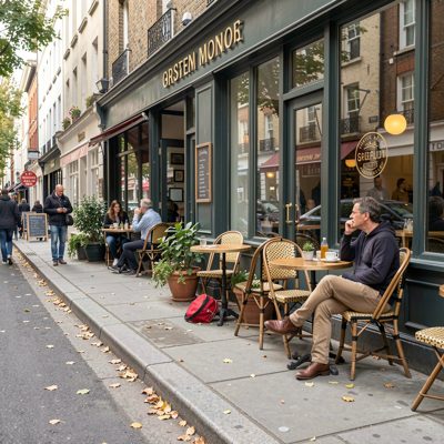 a cafe spilling onto the pavement