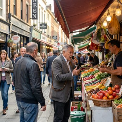 a market trader calling to passers by