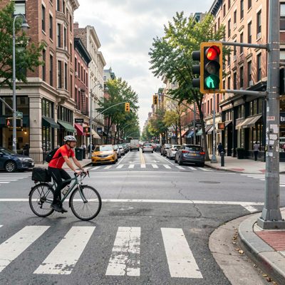 a crossing with a cyclist waiting
