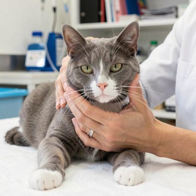 a cat being held gently during a check up
