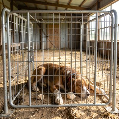 a kennel run with a recovering dog