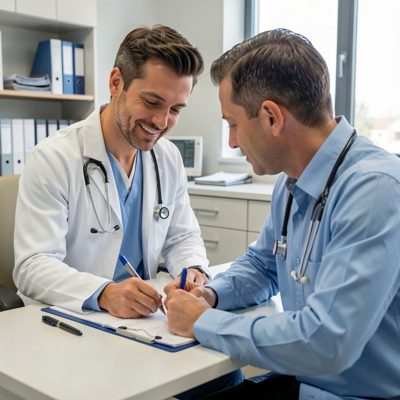 a vet writing notes after a consultation