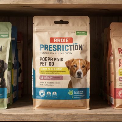 a bag of prescription pet food on a shelf