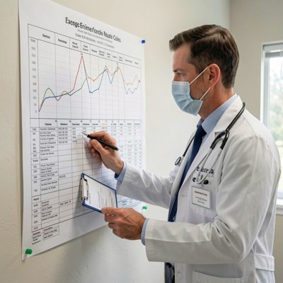 a vet consulting a chart on a wall