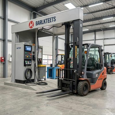 a battery charging station for forklifts