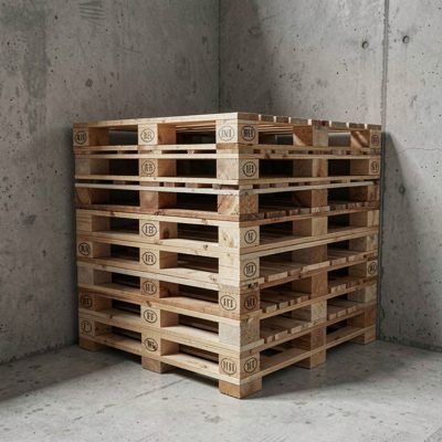 a stack of empty pallets in a corner