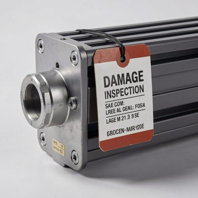 a rack end with a damage inspection tag