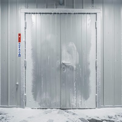 a cold store door with frost around the edges