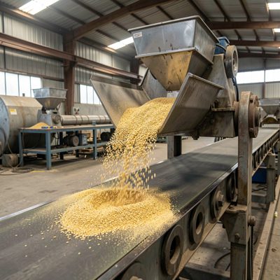 a hopper feeding material onto a belt