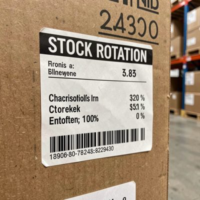 a stock rotation label on a carton