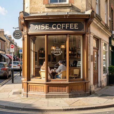 a coffee window on a sunny street corner