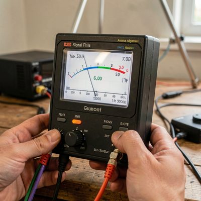 a signal meter being read during an antenna alignment