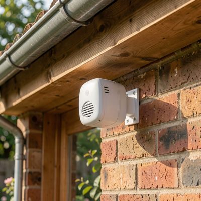 an outdoor access point mounted under the eaves