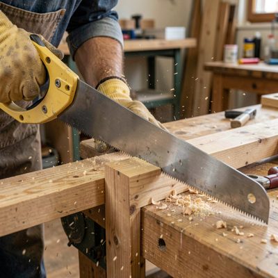 a dovetail joint being cut with a saw
