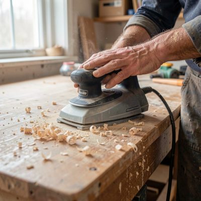 a table top being sanded by hand