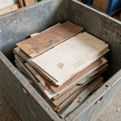 a stack of offcuts in a bin