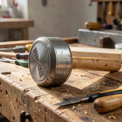 a mallet resting on a workbench