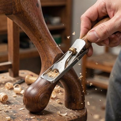 a spokeshave shaping a curved leg