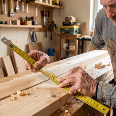 a joiner measuring with a folding rule