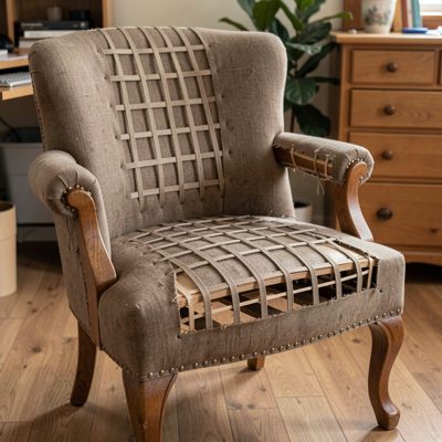 a chair being upholstered with webbing