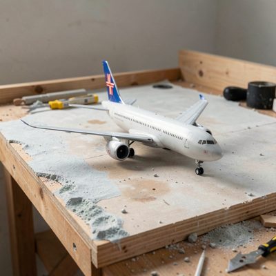 a plane sitting on a partly finished surface