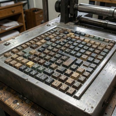 a printing press plate with set type