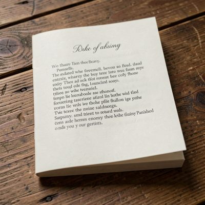 a poetry pamphlet on a wooden table