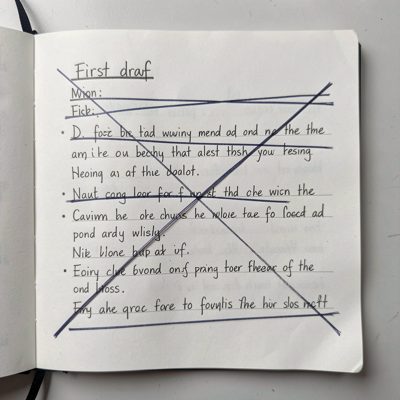 a first draft with sections crossed out