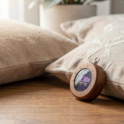 a meditation timer beside a cushion